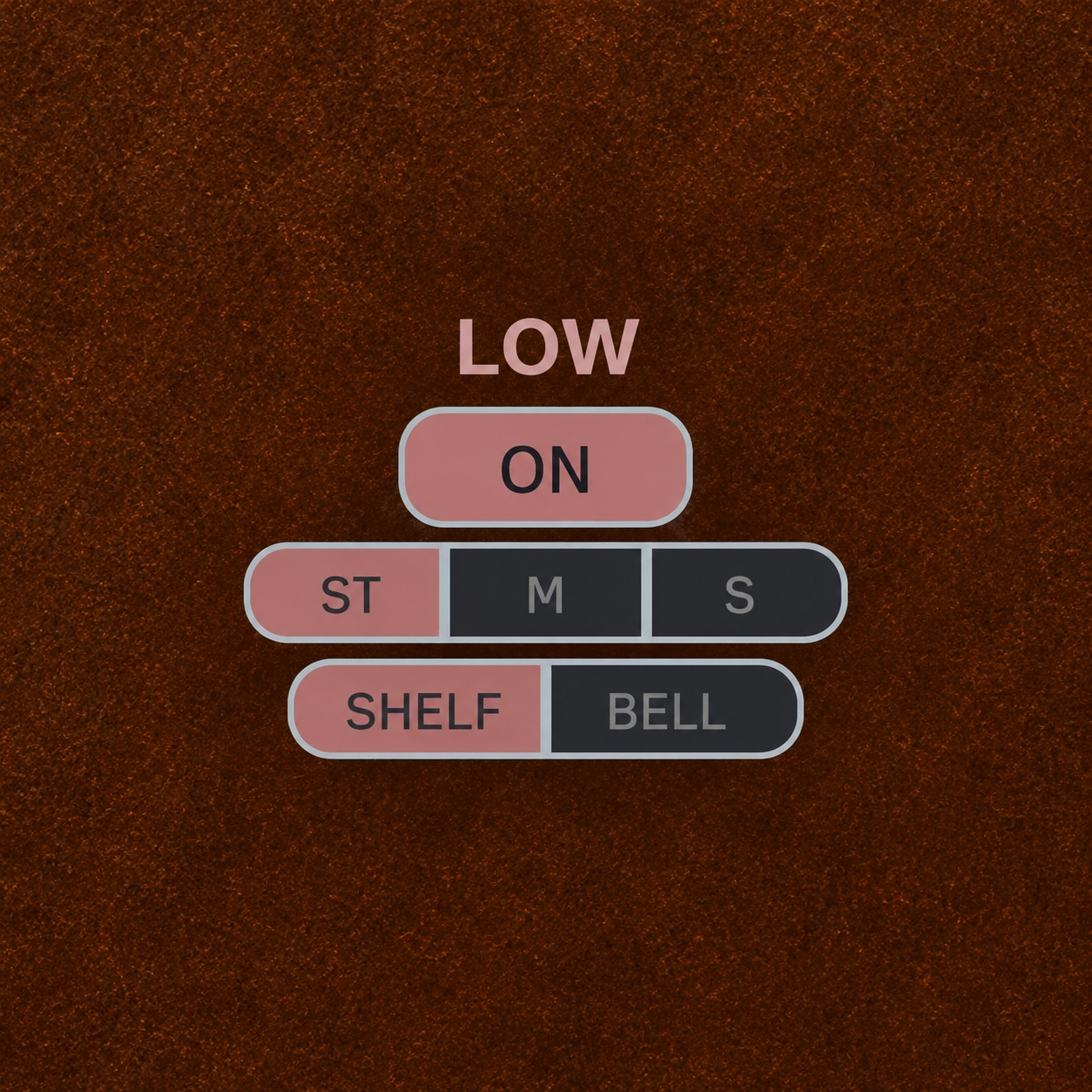 EQ Pure LOW band controls with ST selected and M and S routing options beside it