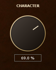 CHARACTERノブ。画面の設定例は69.0%