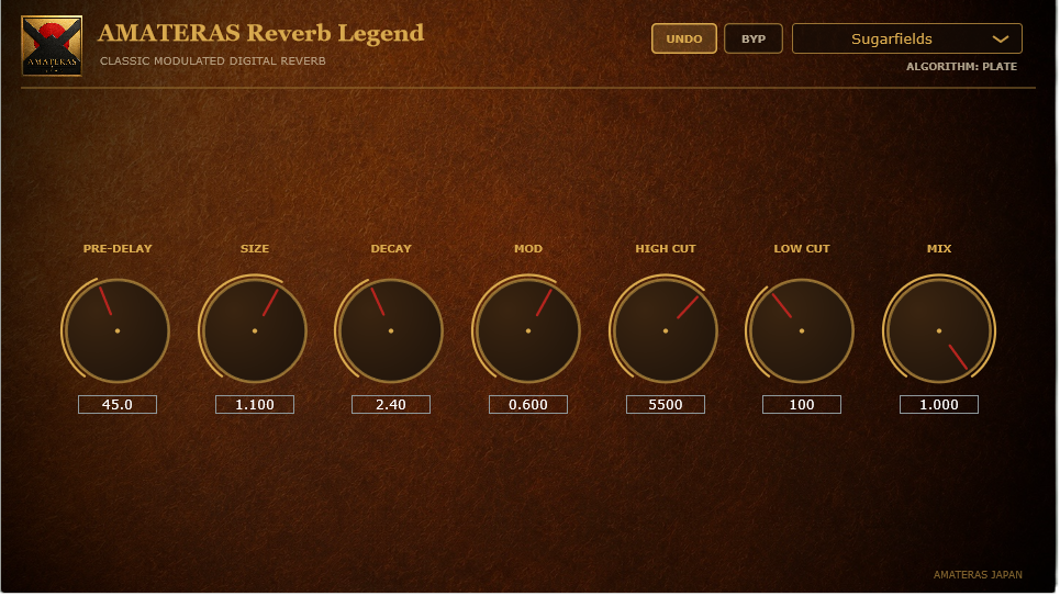 AMATERAS Reverb Legend plugin interface