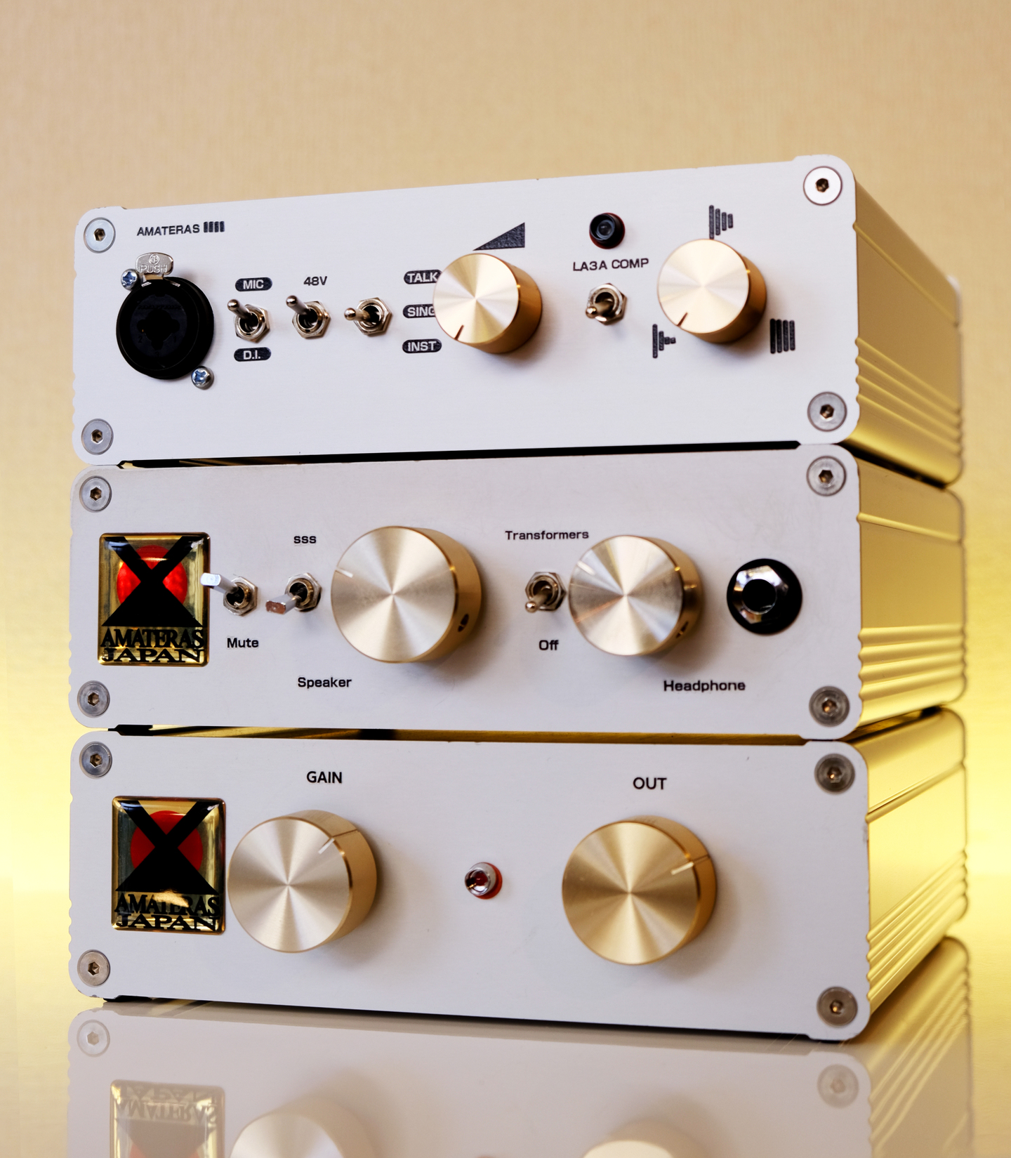 AMATERAS audio hardware with physical gain, compression and monitoring controls